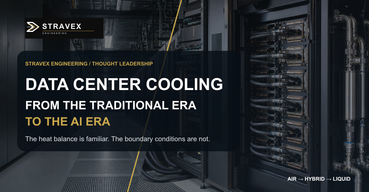 Traditional air-cooled data center compared with an AI-era liquid-cooled data center