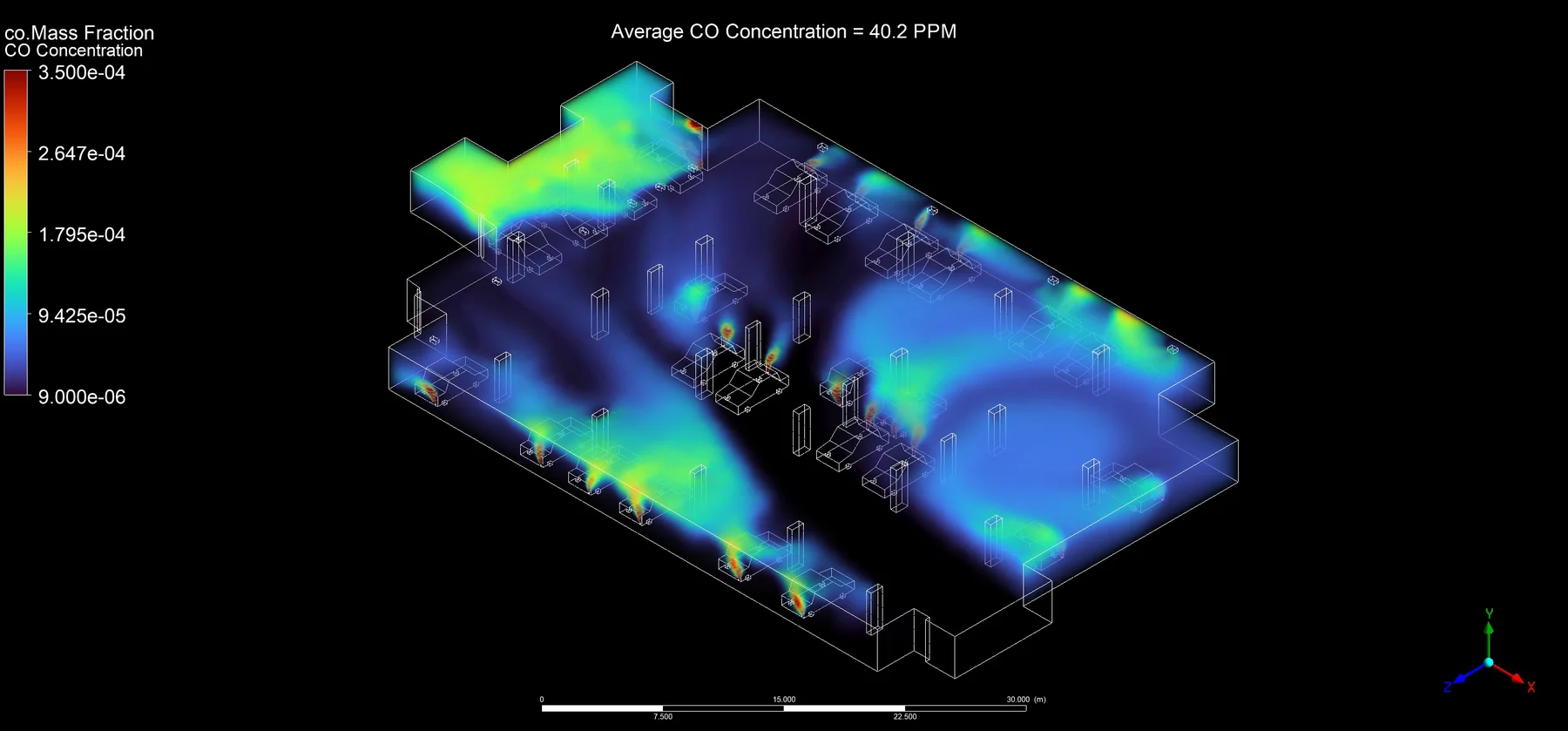 CO rendering at Basement 1 for the bedford car park CFD study