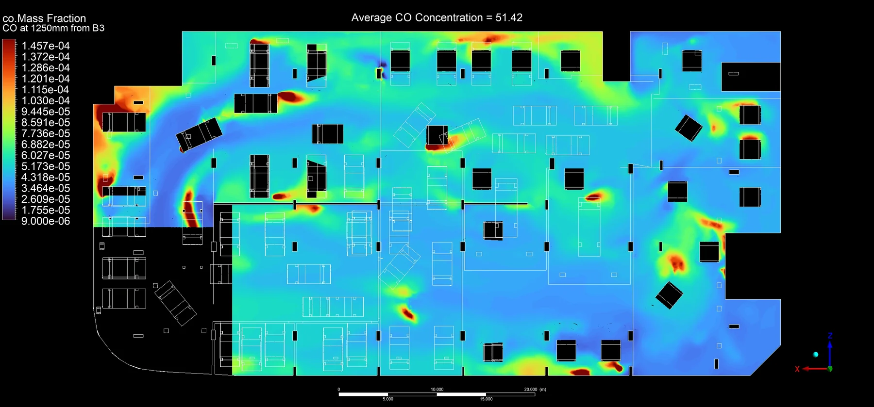 Basement 3 CO at 1250 mm for the bedford car park CFD study