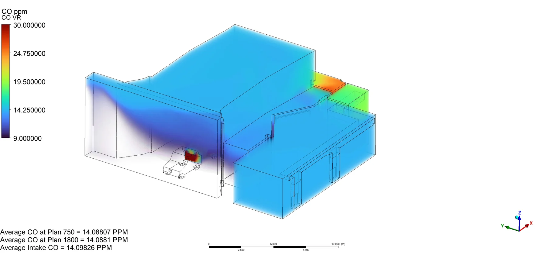 CO concentration volume rendering for the bedford substation co CFD study