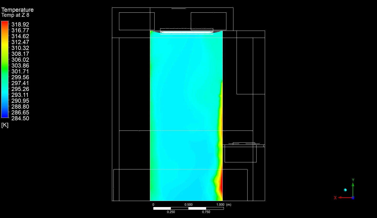 Temperature contour at occupied level for the switch apartment ac CFD study
