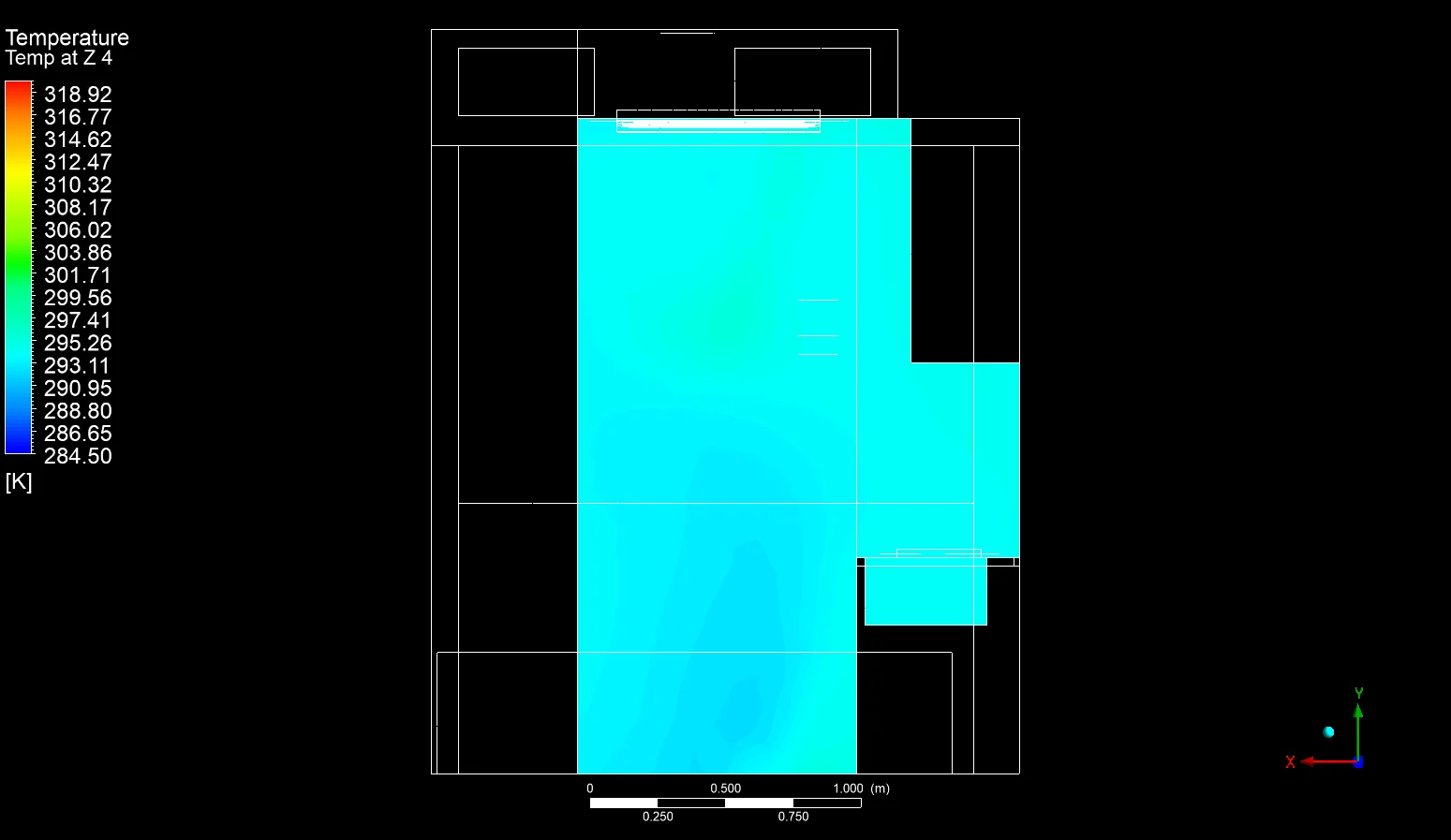 Low-level temperature contour for the switch apartment ac CFD study