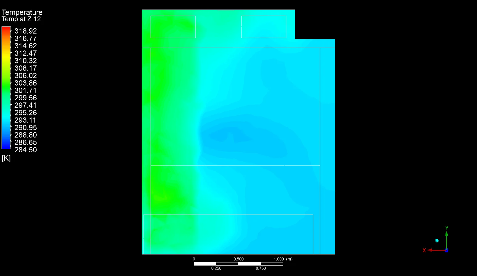 High-level temperature contour for the switch apartment ac CFD study