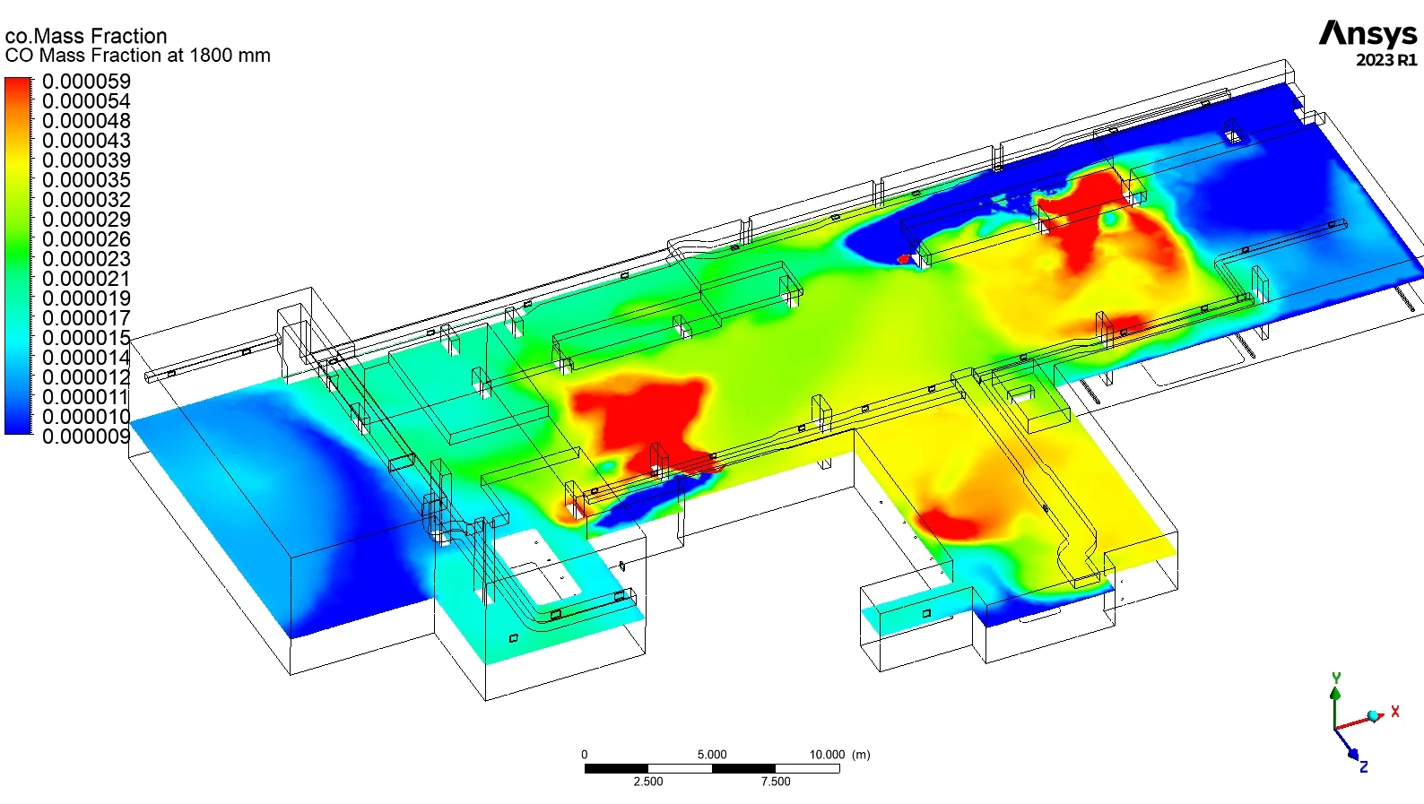 CO concentration at 1800 mm for the switch car park CFD study